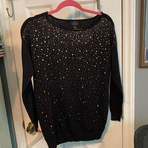 Worthington Black and Gold Crew Neck Sweater with Festive Sparkle Size PS